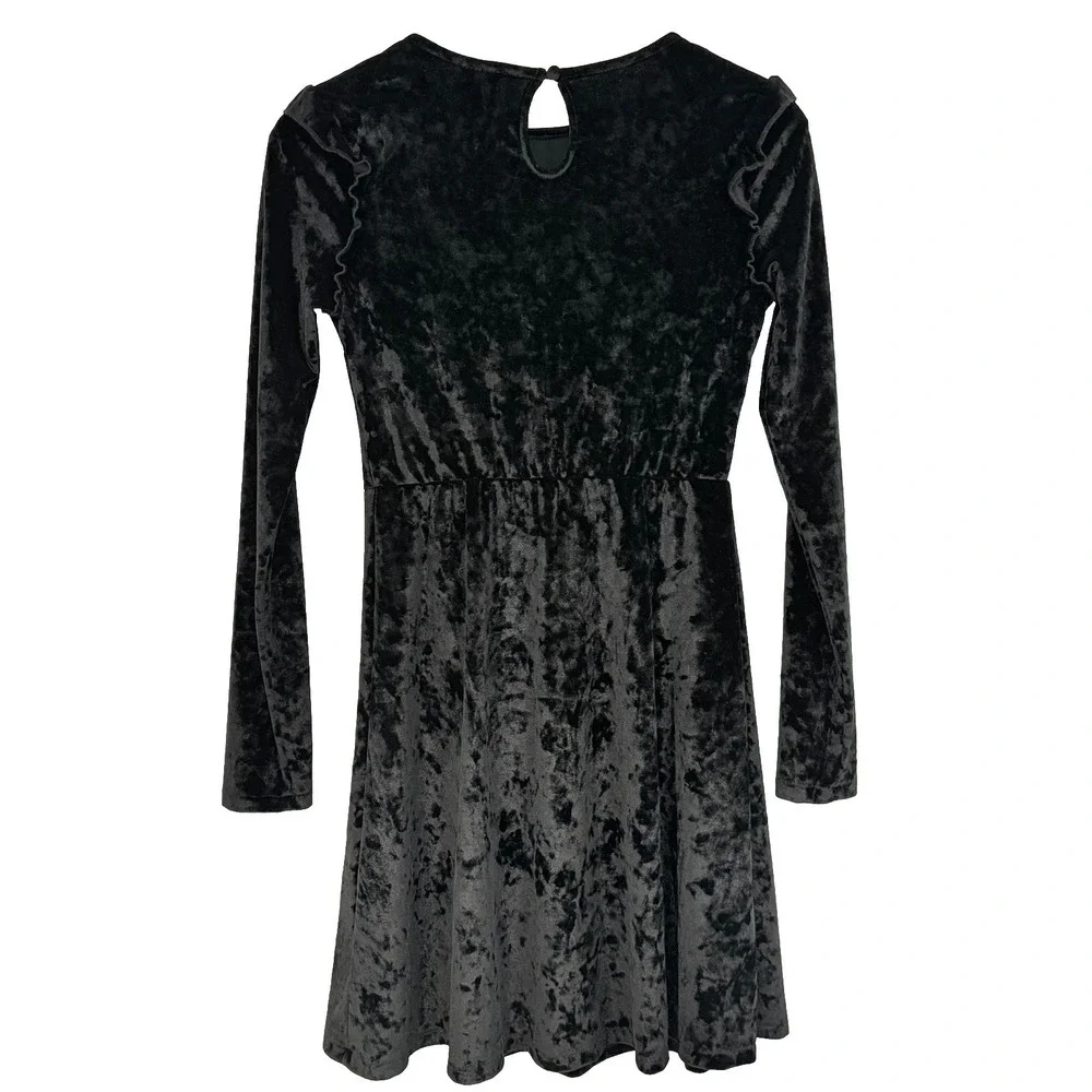 Long Sleeve Black Velvet Velour Mini Dress S Whimsigoth Dark Fairy Rocker Grunge